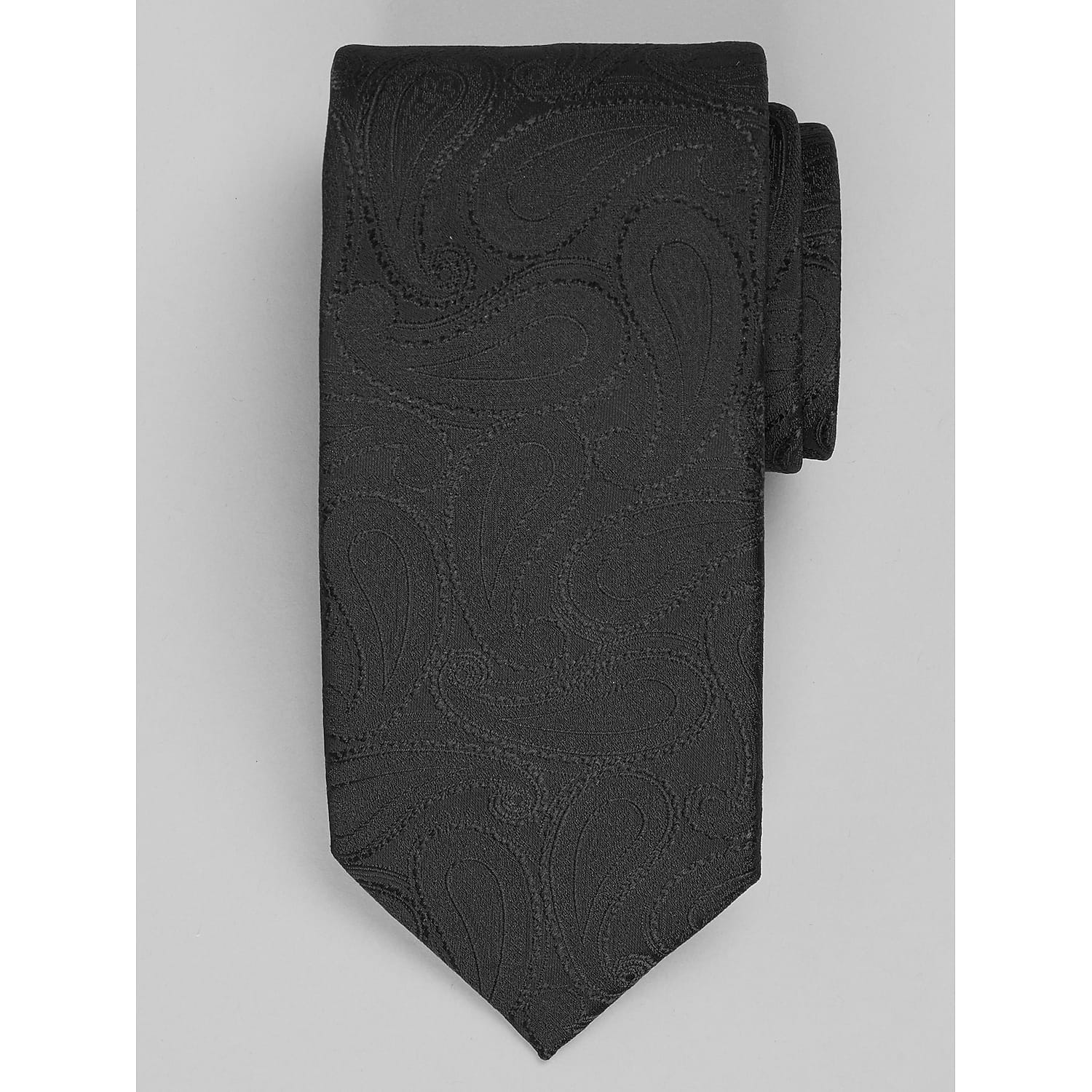 Pronto Uomo Black Tonal Paisley Tie in Classic One-Size Polyester – Formal Necktie for Suits, Tuxedos and Dress Shirts