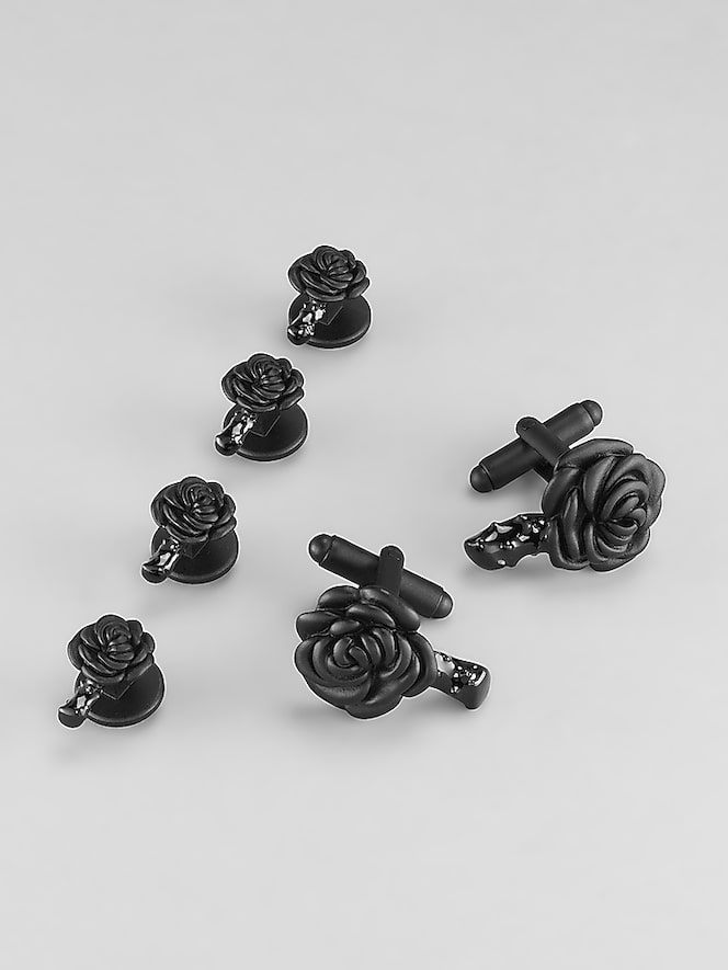 Pronto Uomo Matte Black Rose Cufflink and Stud Set