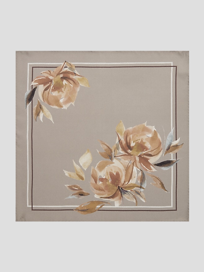 Joseph Abboud Men's Watercolor Floral Silk Pocket Square , Tan / Brown