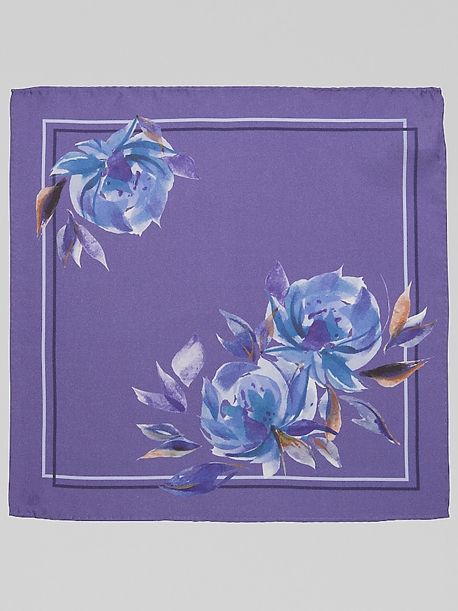 Joseph Abboud Men's Watercolor Floral Silk Pocket Square , Purple