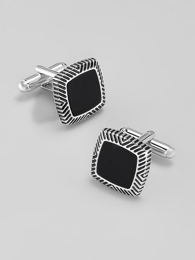 Pronto Uomo Etched Square Frame Cufflink and Stud Set