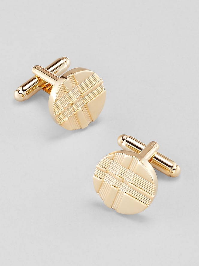 Pronto Uomo Etched Plaid Round Cufflink and Stud Set