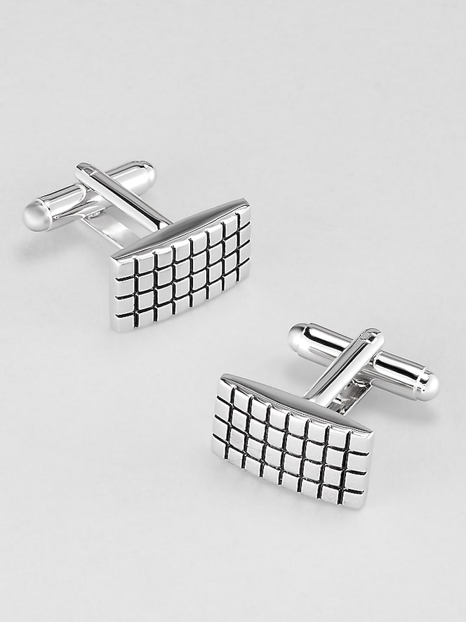 Pronto Uomo Etched Grid Cufflink and Stud Set