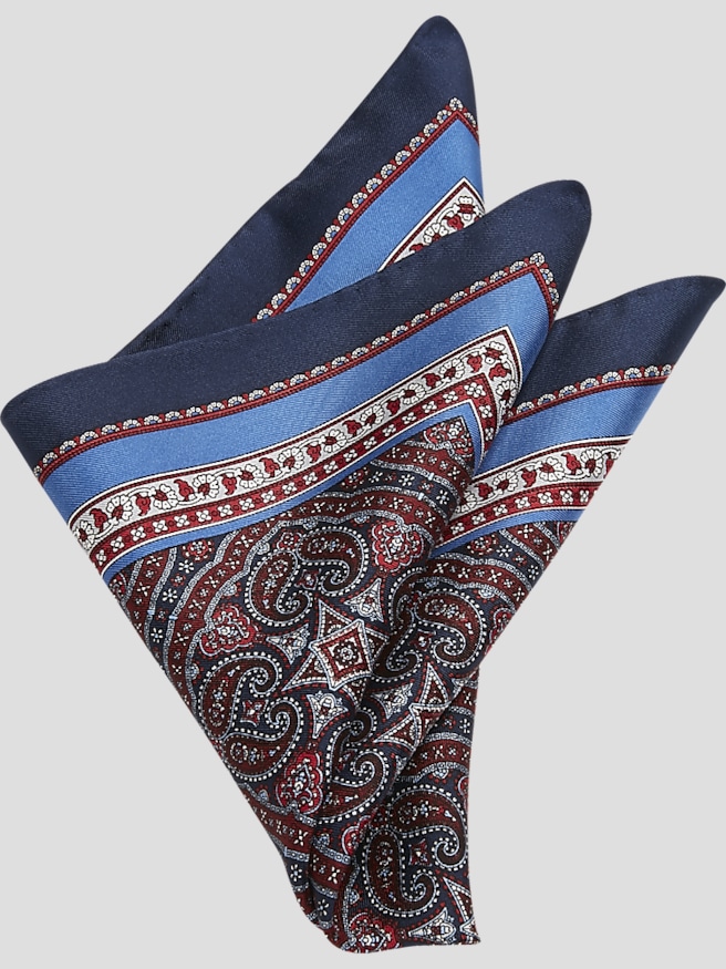 Joseph Abboud Men's Paisley Silk Pocket Square , Navy/Red / Blue