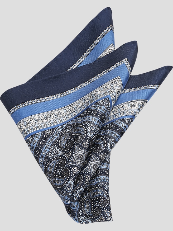Joseph Abboud Men's Paisley Silk Pocket Square , Navy/Blue