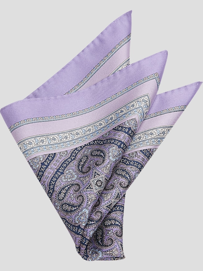 Joseph Abboud Men's Paisley Silk Pocket Square , Lavender / Purple