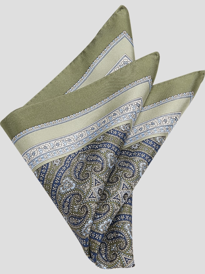 Joseph Abboud Men's Paisley Silk Pocket Square , Green