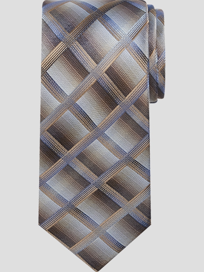 Pronto Uomo Men's Bold Ombre Plaid Tie , Taupe / Brown