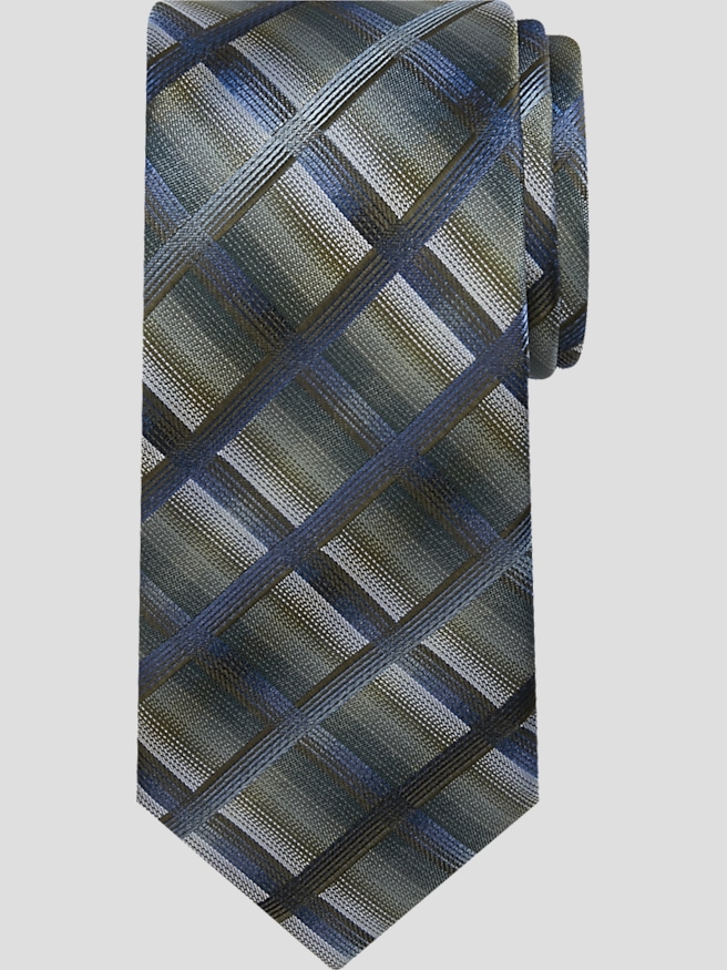 Pronto Uomo Men's Bold Ombre Plaid Tie , Olive / Green
