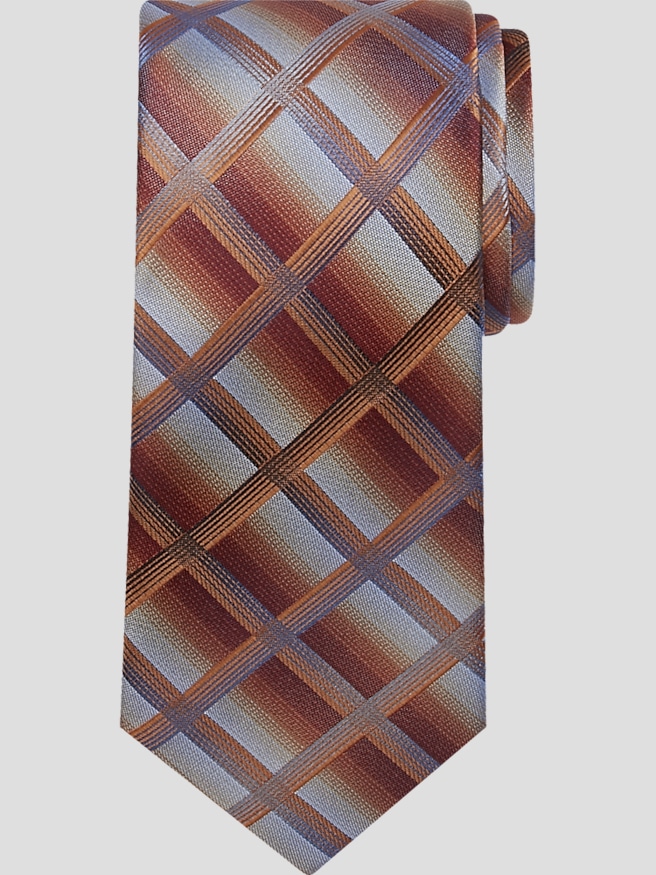 Pronto Uomo Big & Tall Men's Bold Ombre Plaid Tie , Rust / Orange