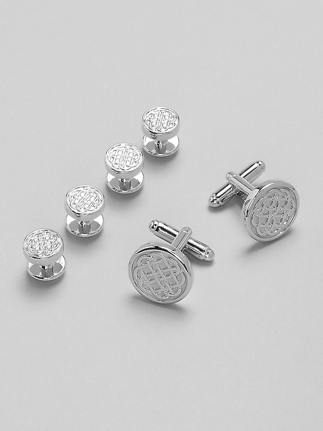Pronto Uomo Celtic Knot Cufflink and Stud Set Silver