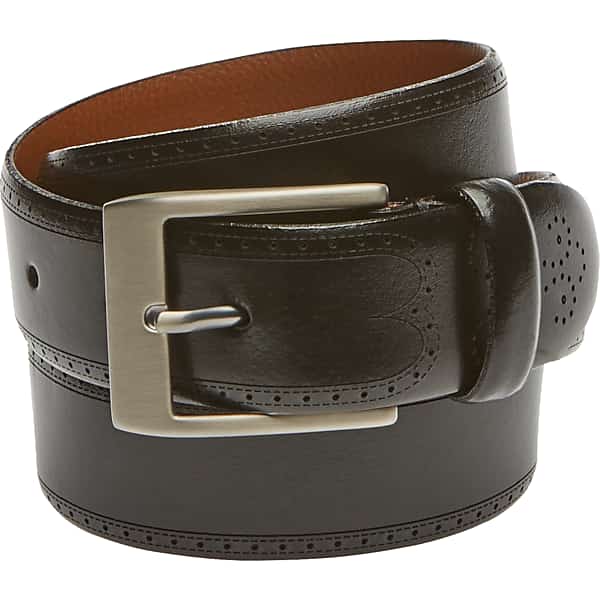Joseph Abboud Men's Feather Edged Laser Detail Leather Belt Black - Size: 30 Waist TMW810V30002