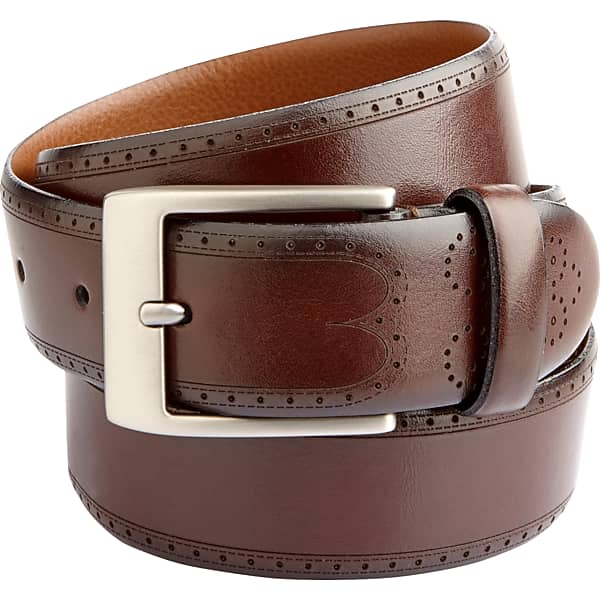 Joseph Abboud Men's Feather Edged Laser Detail Leather Belt Burgundy - Size: 34 Waist TMW810V34006
