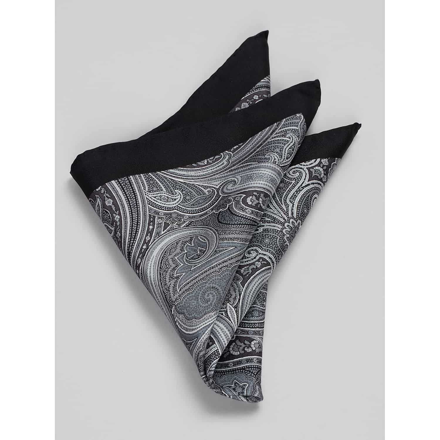 Joseph Abboud Paisley Silk Pocket Square in Black – Men’s One Size Handkerchief for Suits, Tuxedos and Dress Jackets