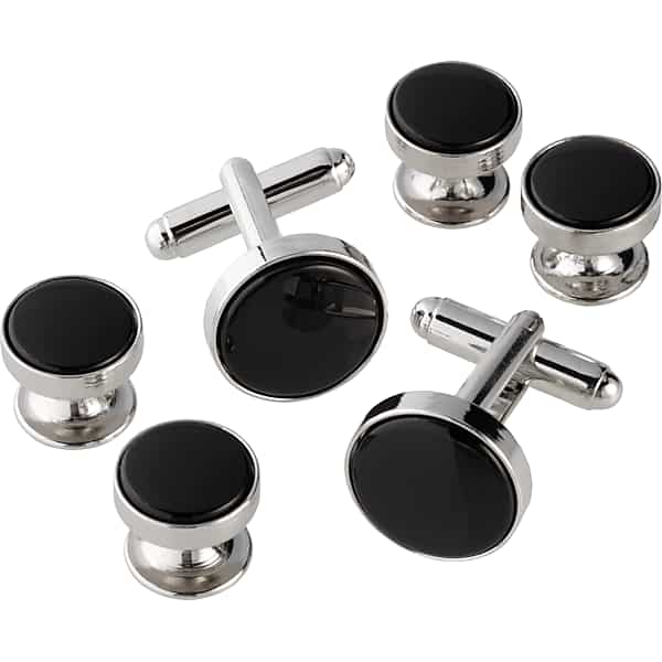 Pronto Uomo Men's Cufflink Stud Set Silver/Black - Size: One Size - Only Available at Men's Wearhouse