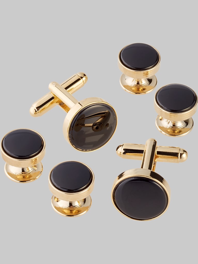 Pronto Uomo Round Pearl Sterling Silver Cufflinks & Studs Set