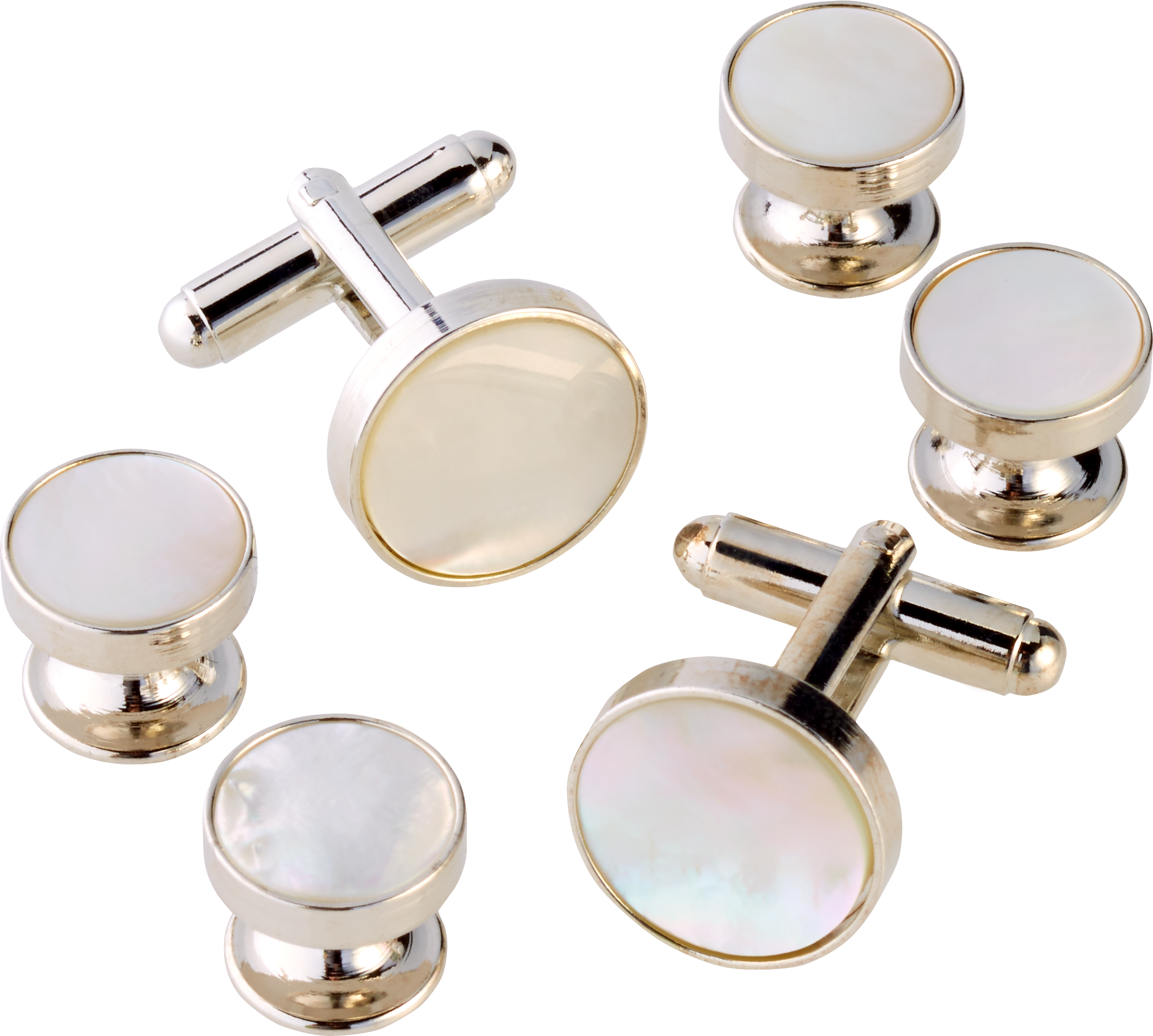 Round Pearl Sterling Silver Cufflinks & Studs Set