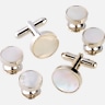 Pronto Uomo Round Pearl Sterling Silver Cufflinks & Studs Set