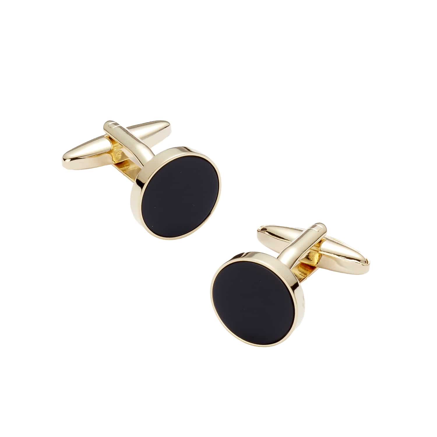 Pronto Uomo Men’s Circle Onyx Cufflinks in Gold Metallic – Classic Bullet-Back Dress Shirt Cuff Links, One Size