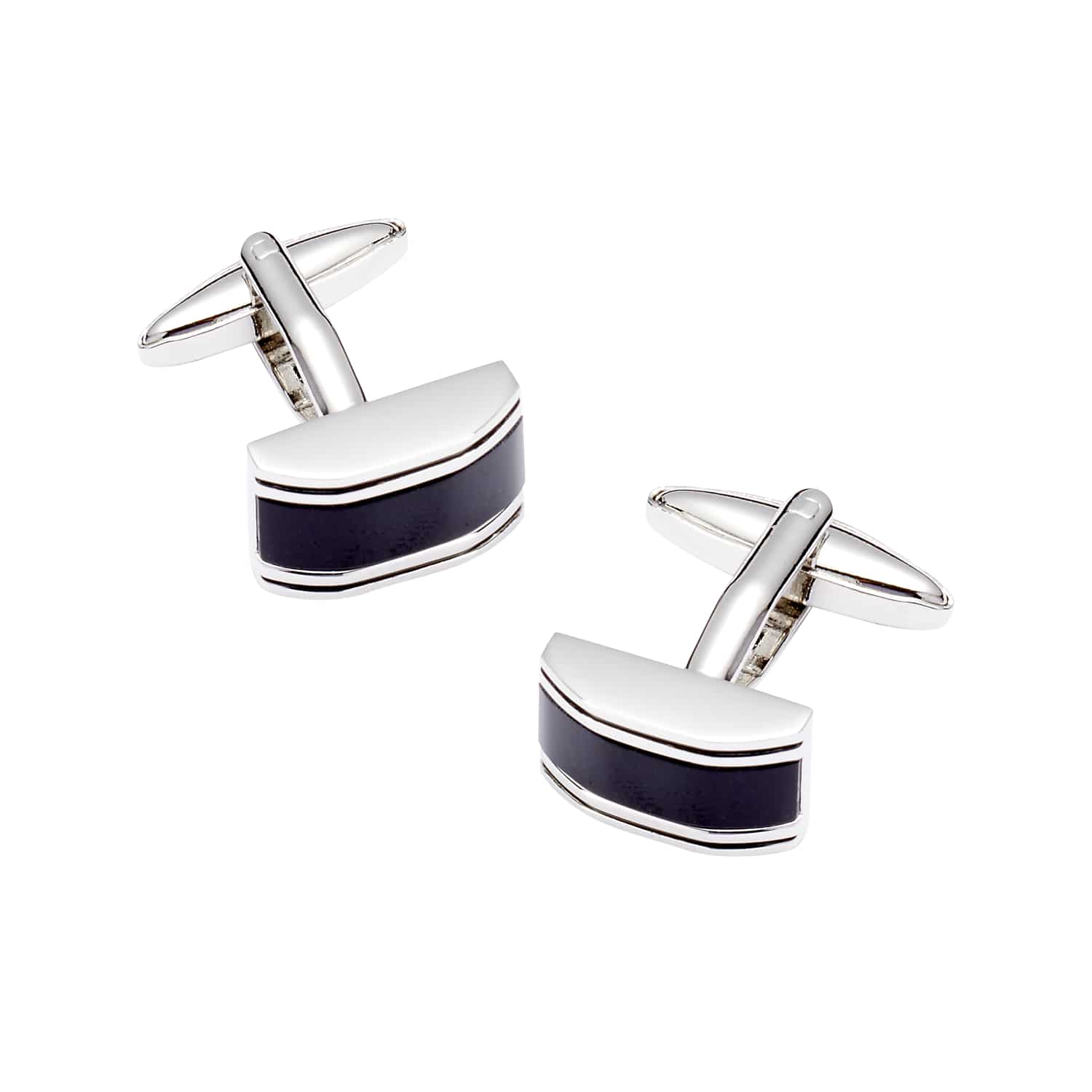 Pronto Uomo Rectangle Black Enamel Cufflinks in Silver Metallic, One Size – Men’s Formal Dress Shirt Jewelry for Suits and Tuxedos