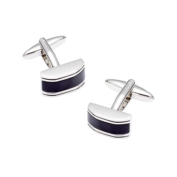 Pronto Uomo Men's Rectangle Black Enamel Cufflinks Silver - Size: One Size - Only Available at Men's Wearhouse TMW831B80025