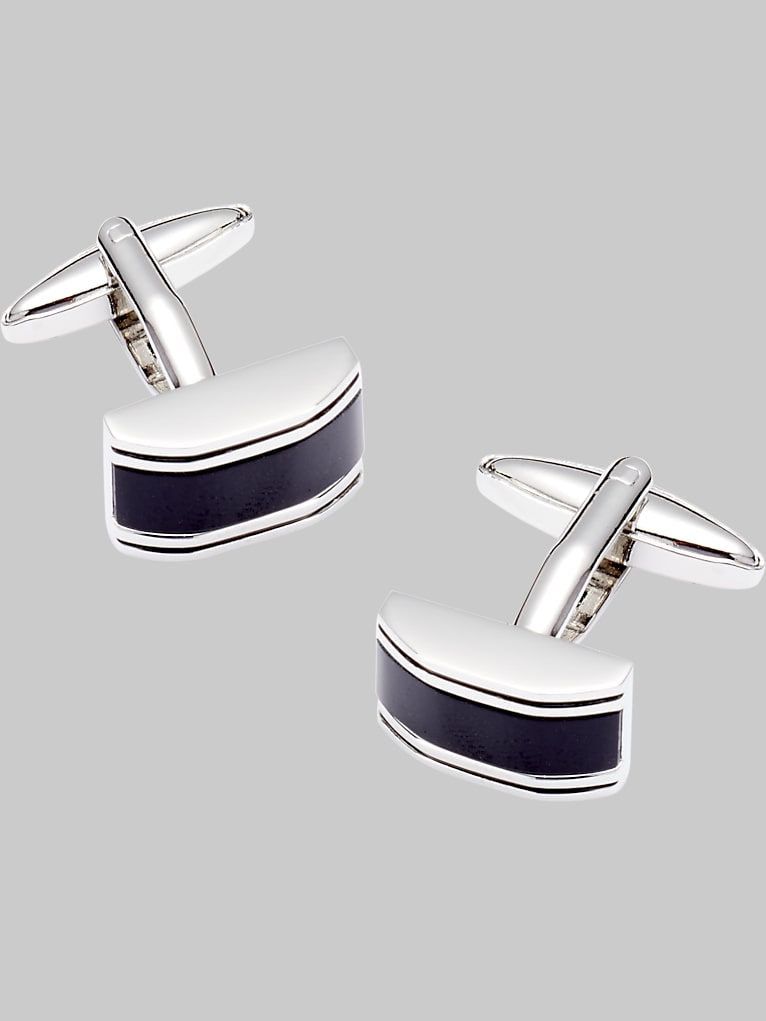 Pronto Uomo Rectangle Black Enamel Cufflinks
