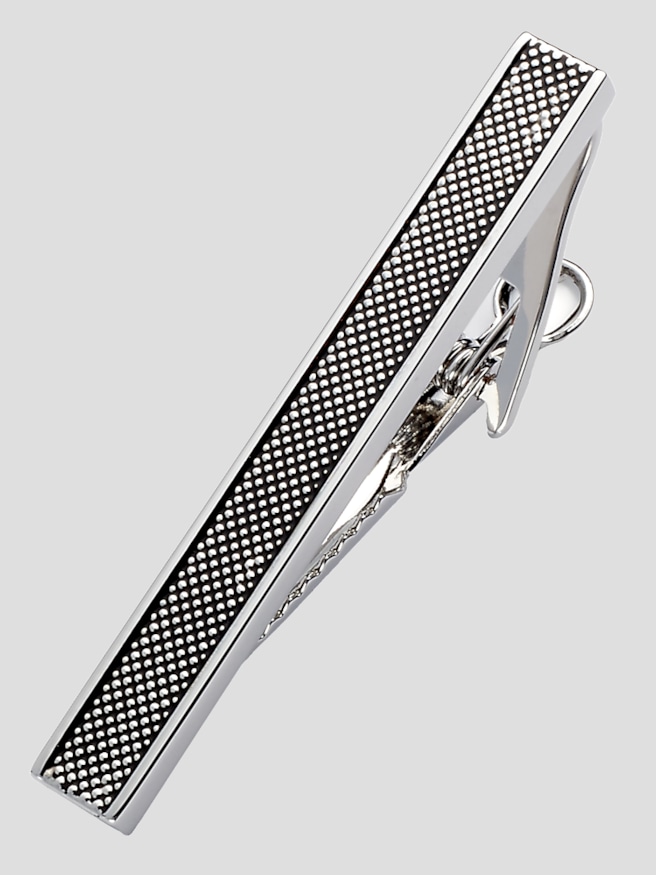 Pronto Uomo Men's Textured Dots Tie Bar , Silver / Metallic