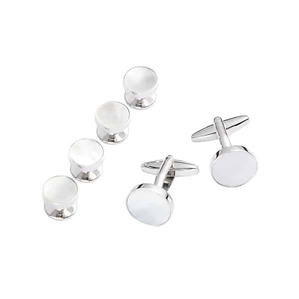 Pronto Uomo Men's Mother-of-Pearl Circle Cufflinks & Studs Set Silver - Size: One Size - Only Available at Men's Wearhouse TMW83AB80025