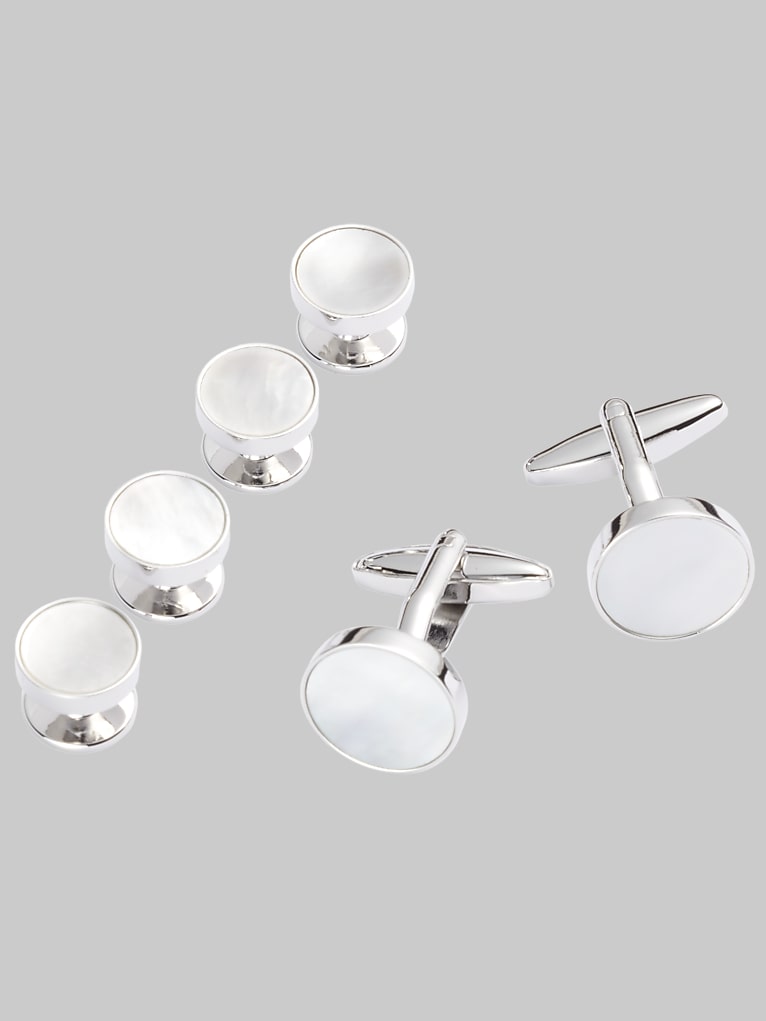 Pronto Uomo Mother-of-Pearl Circle Cufflinks & Studs Set