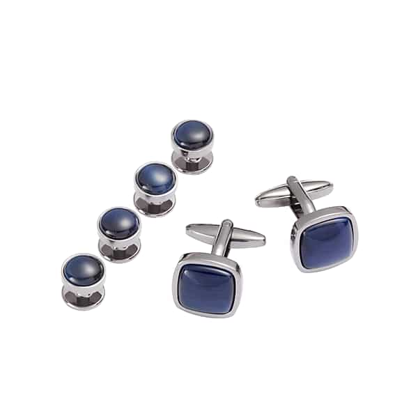 Pronto Uomo Men's Blue Stone Cufflinks & Studs Set Gunmetal - Size: One Size - Only Available at Men's Wearhouse TMW83BZ80027