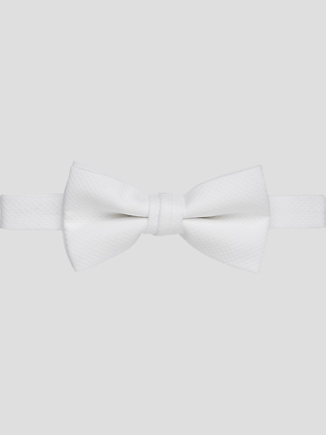 Pronto Uomo Men's Solid Pique Pre-Tied Formal Bow Tie , White