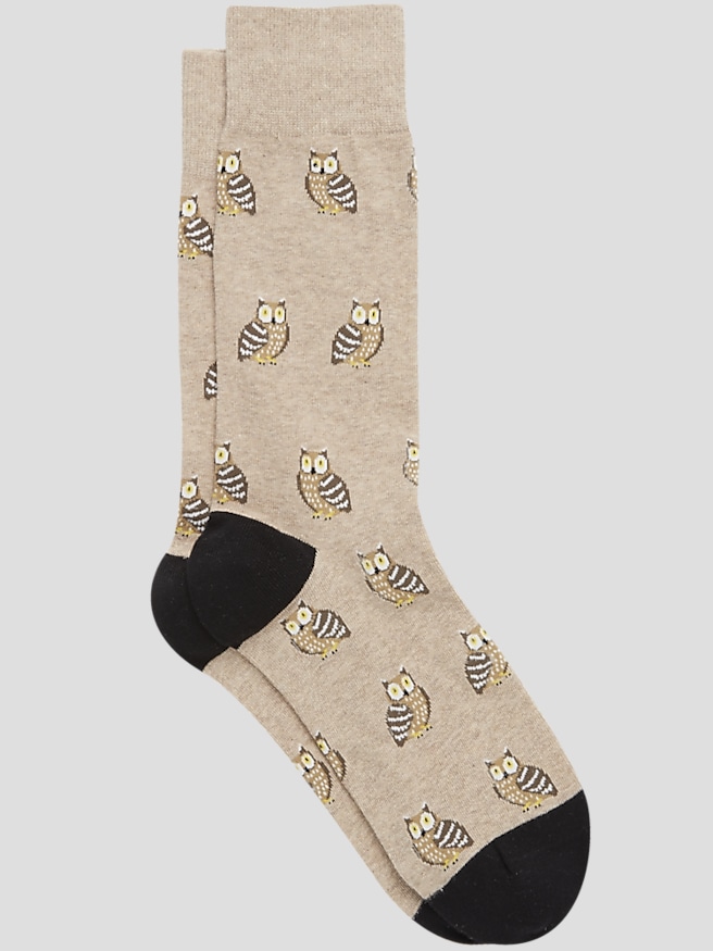 Egara Men's Owl Socks, 1-pair , Oatmeal / Brown