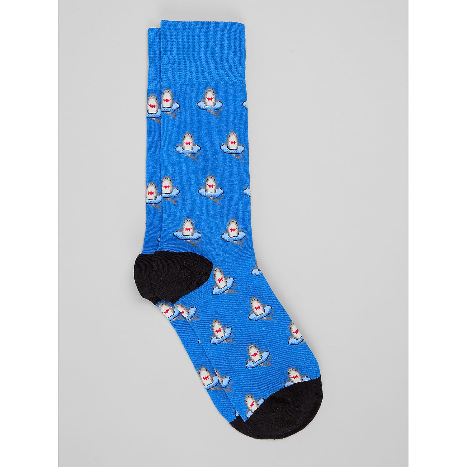 Egara Men’s Shark Floaties Crew Socks in Blue – Novelty Cotton Blend Dress Socks, One Size