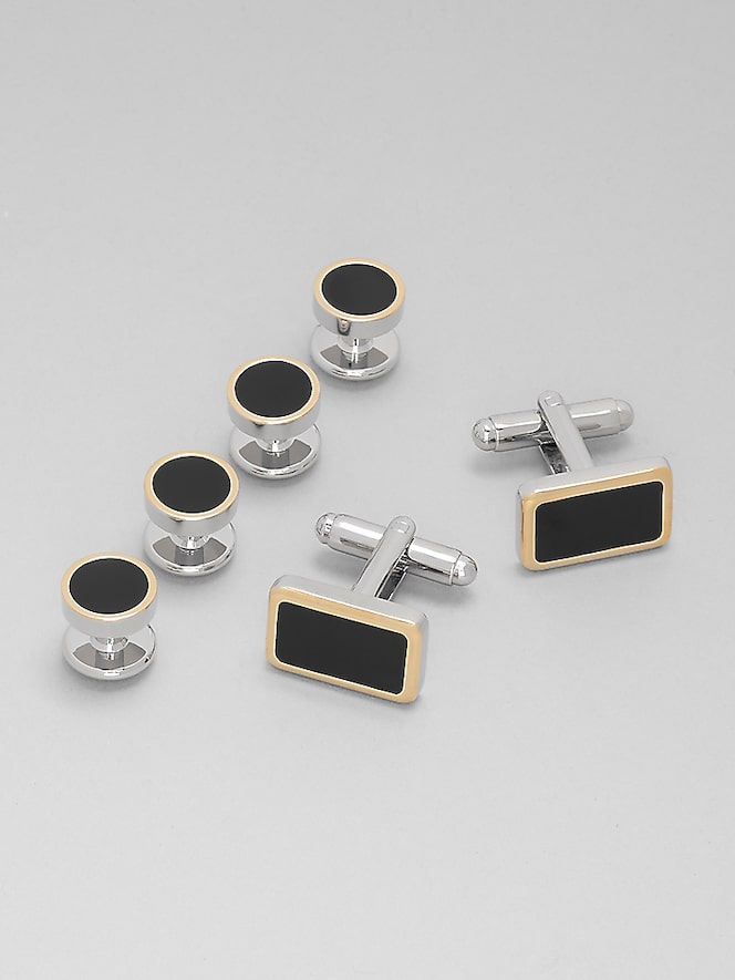 Pronto Uomo Two-Tone Rectangle Cufflink & Stud Set