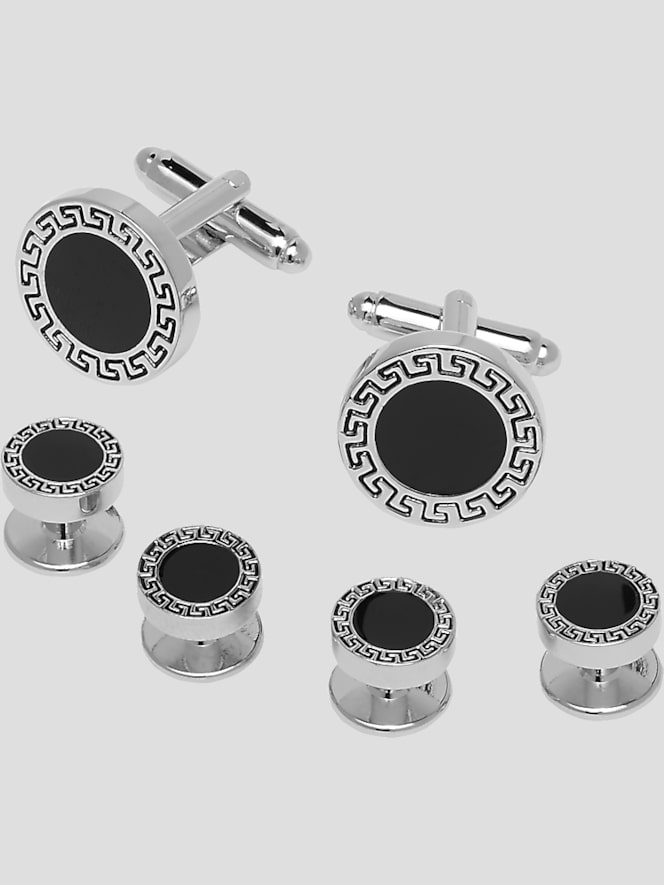 Pronto Uomo Round Engraved Cufflinks & Studs Set