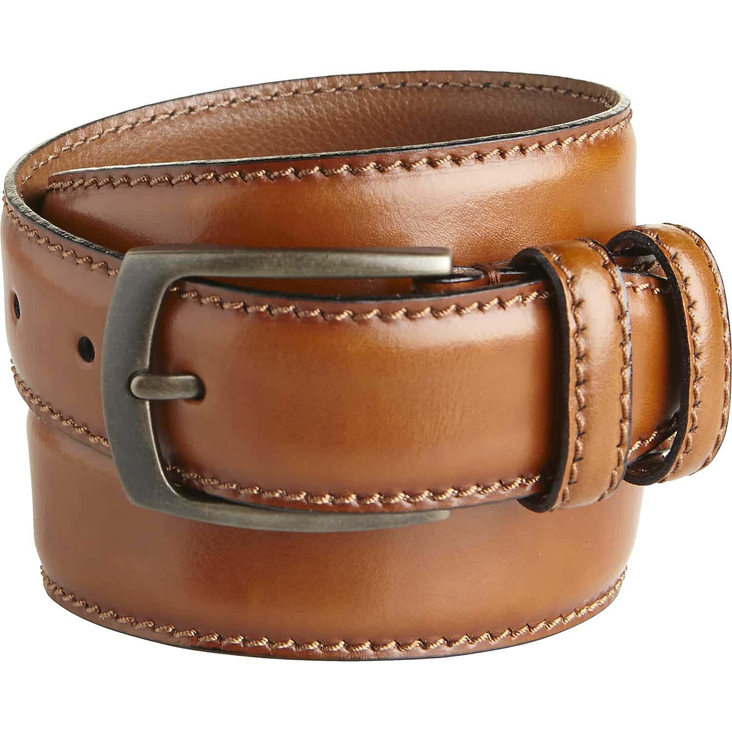 Joseph Abboud Men’s Leather Belt in Cognac Brown – Classic Single-Tongue Dress and Casual Belt, Size 32 Waist