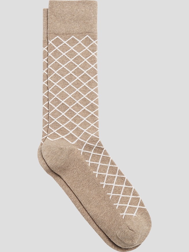 Egara Men's Diamond Grid Ribbed Socks, 1-pair , Tan / Brown