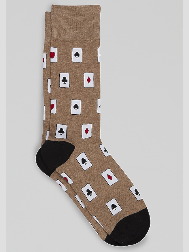 Egara Men's Playing Card Socks , Tan Heather / Brown