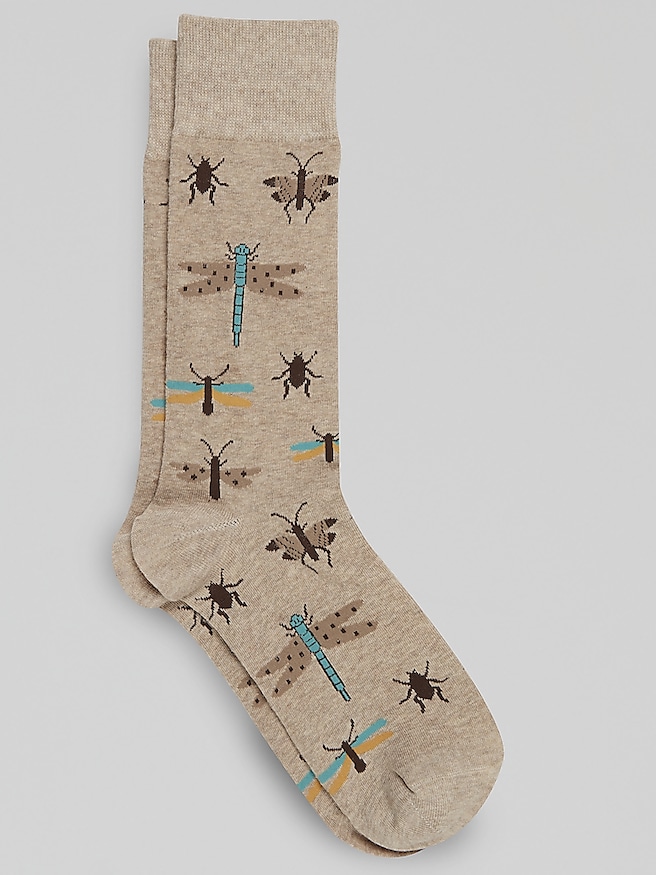 Egara Men's Insects Socks , Oatmeal Heather / Brown