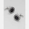 Pronto Uomo Round Black Obsidian Chain Border Cufflinks