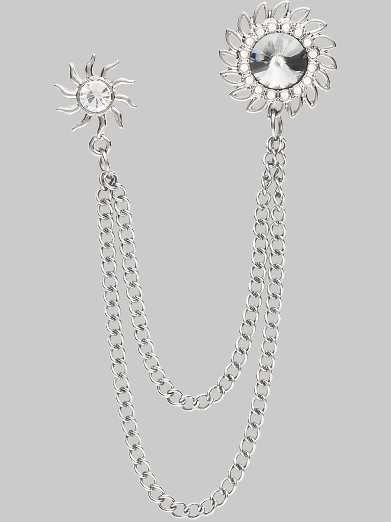 Pronto Uomo Sun & Flower Tassel Chain Lapel Pin