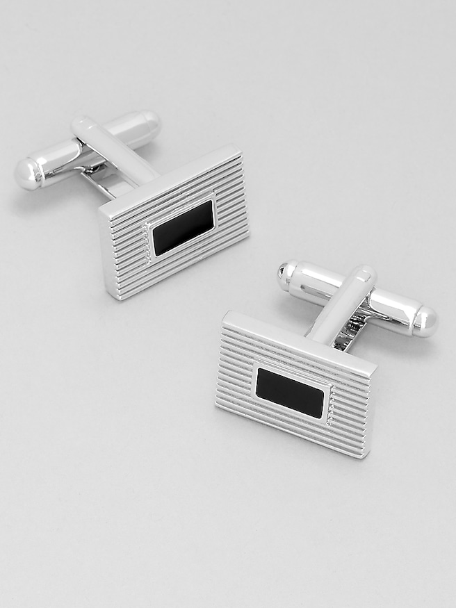 Men's Enamel Rectangular Grooved Cufflinks