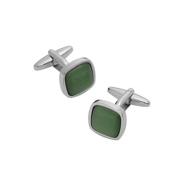 Pronto Uomo Men's Square Olive Green Glass Cufflinks Silver - Size: One Size - Only Available at Men's Wearhouse