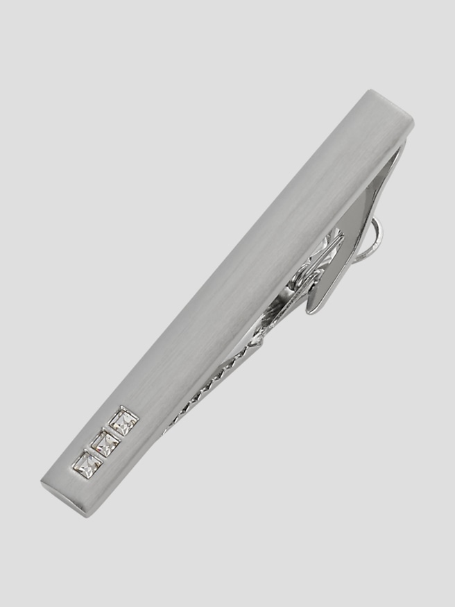 Pronto Uomo Men's Three Crystals Tie Bar , Silver / Metallic