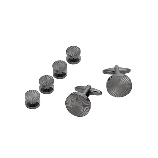 Pronto Uomo Men's Round Spiral Gunmetal Cufflinks & Studs Set Gunmetal Grey - Size: One Size - Only Available at Men's Wearhouse