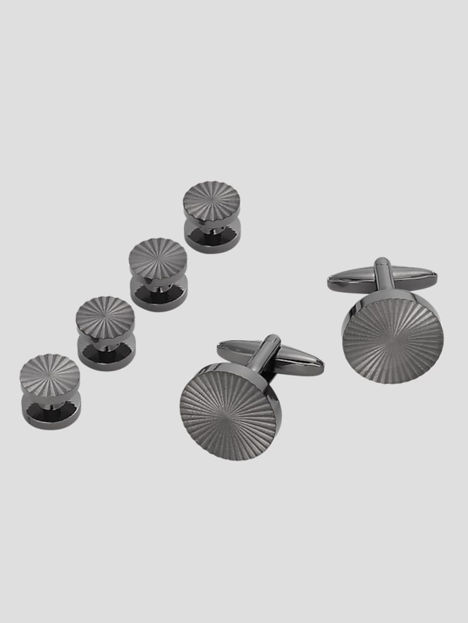 Pronto Uomo Round Spiral Gunmetal Cufflinks & Studs Set