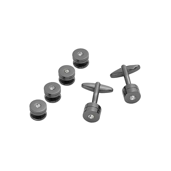 Pronto Uomo Men's Crystal Cylinder Cufflinks & Studs Set Gunmetal Grey - Size: One Size - Only Available at Men's Wearhouse