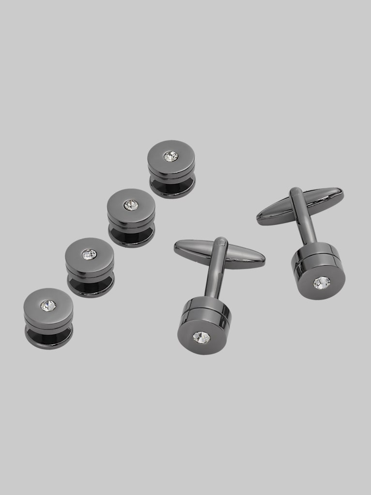 Pronto Uomo Crystal Cylinder Cufflinks & Studs Set