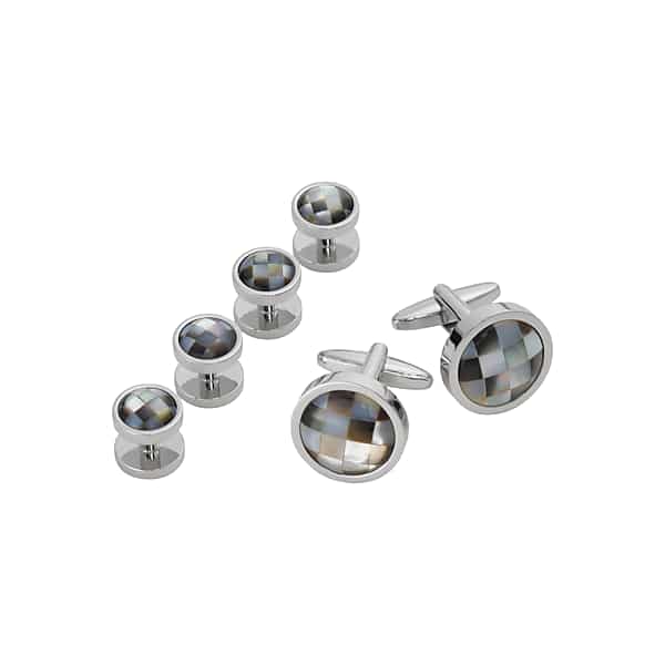 Pronto Uomo Men's Checkered Mother-of-Pearl Cufflinks & Studs Set Silver - Size: One Size - Only Available at Men's Wearhouse TMW861B80025
