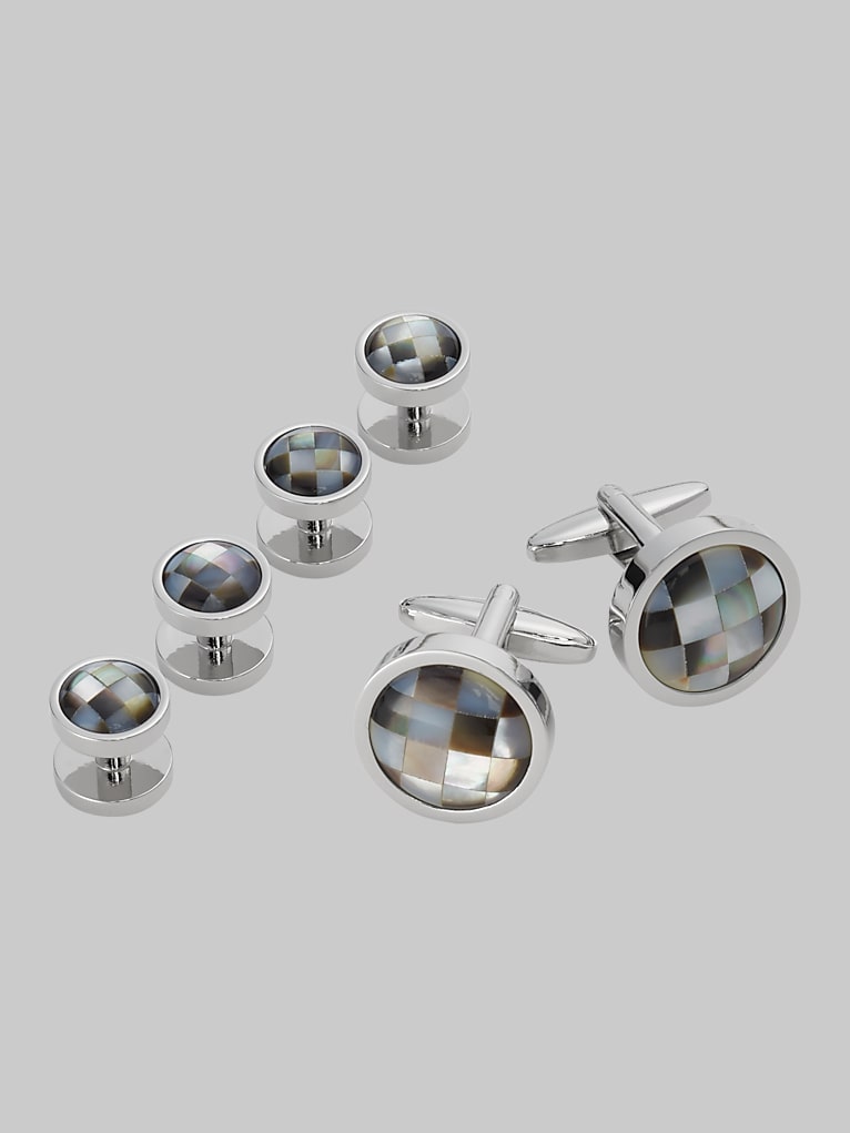 Pronto Uomo Checkered Mother-of-Pearl Cufflinks & Studs Set